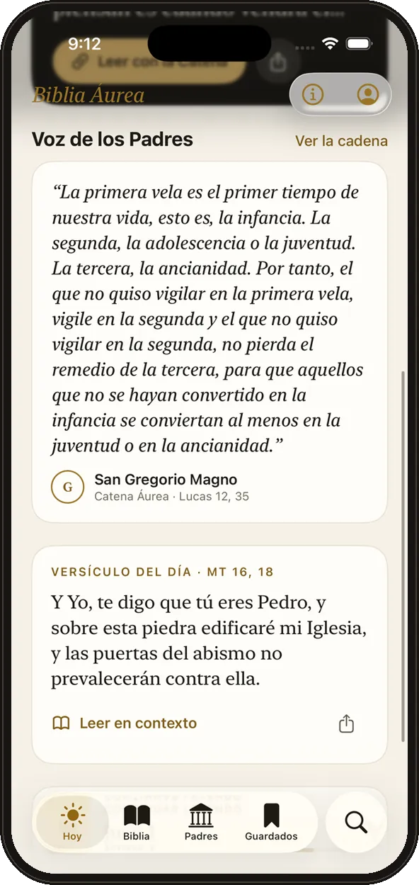 La voz de los Padres y el versículo del día en la pantalla Hoy